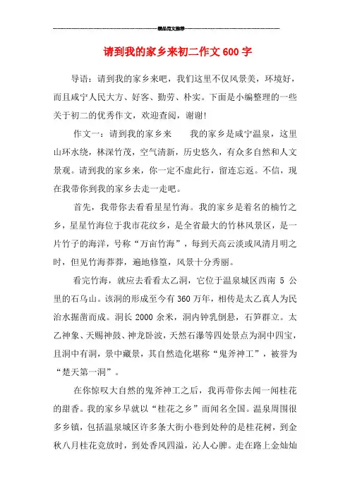请到我的家乡来初二作文600字
