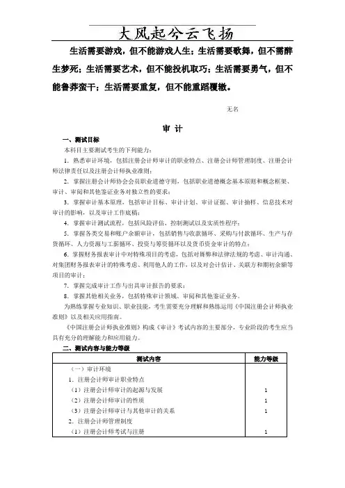 0Ydvpi2011年cpa注册会计师考试大纲审计
