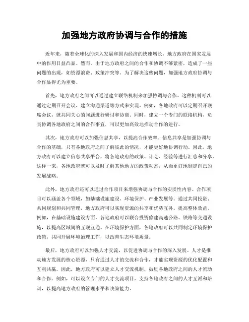 加强地方政府协调与合作的措施