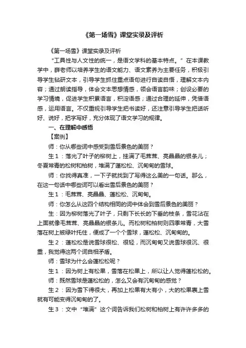 《第一场雪》课堂实录及评析