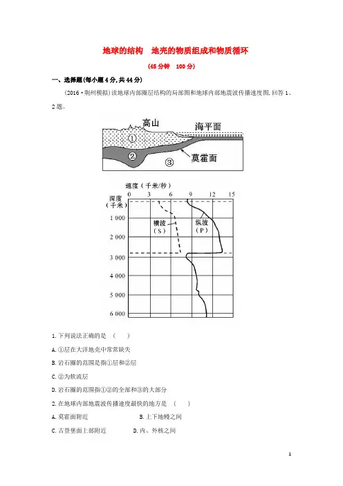 【世纪金榜】2016年高三地理二轮复习 第二章 第一节 地球的结构 地壳的物质组成和物质循环课时提升作业