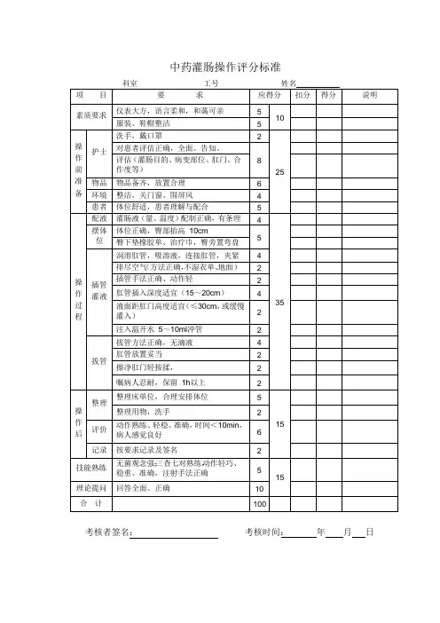 中药灌肠操作评分标准