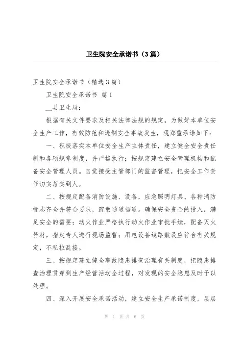 卫生院安全承诺书(3篇)