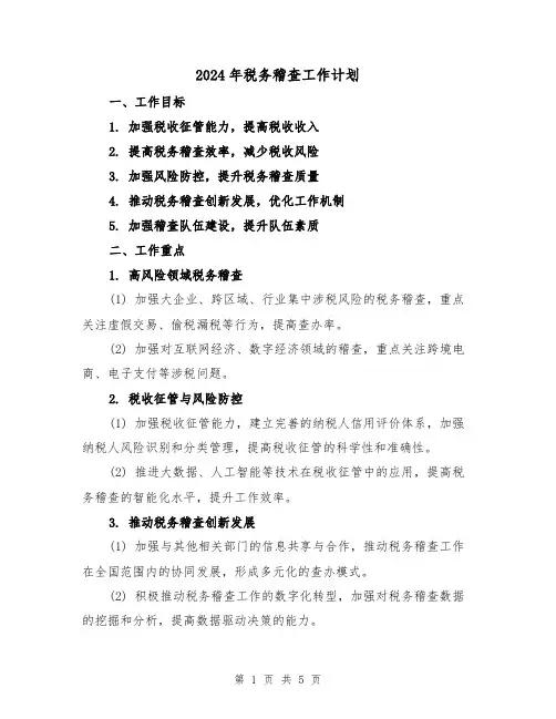 2024年税务稽查工作计划(2篇)