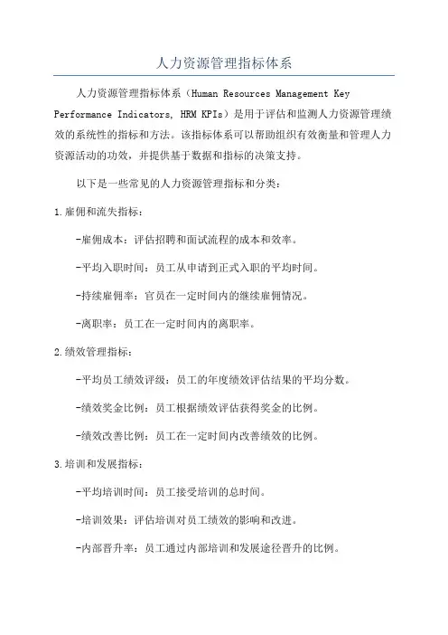 人力资源管理指标体系