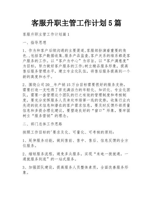 客服升职主管工作计划5篇