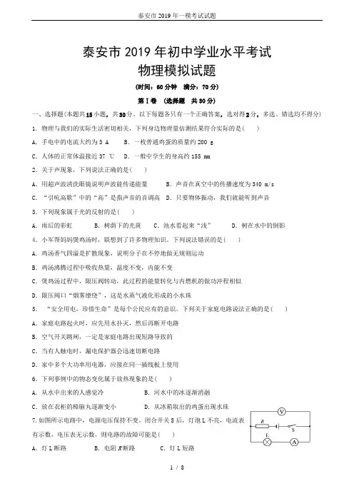 泰安市2019年一模考试试题
