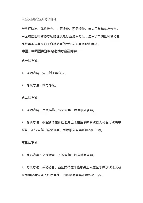 中医执业助理医师考试科目