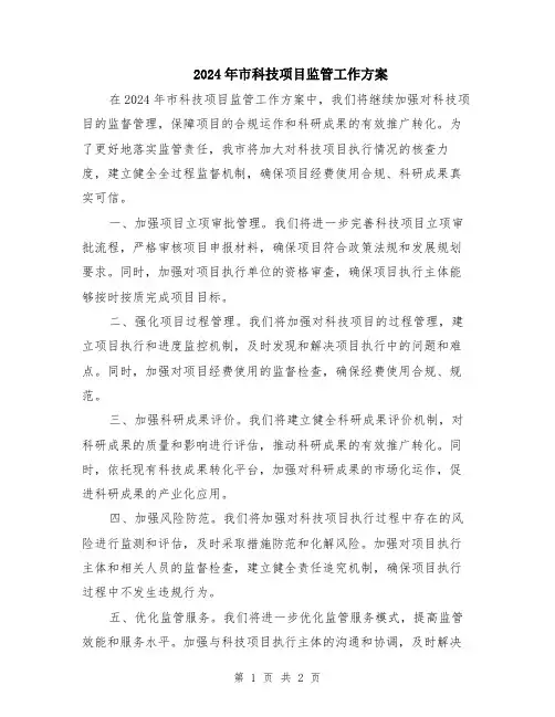 2024年市科技项目监管工作方案