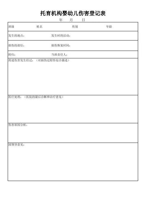 托育机构婴幼儿伤害登记表