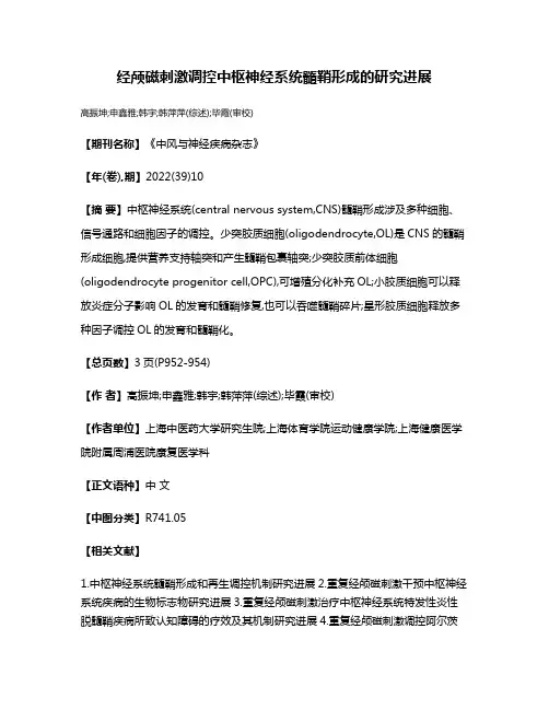 经颅磁刺激调控中枢神经系统髓鞘形成的研究进展