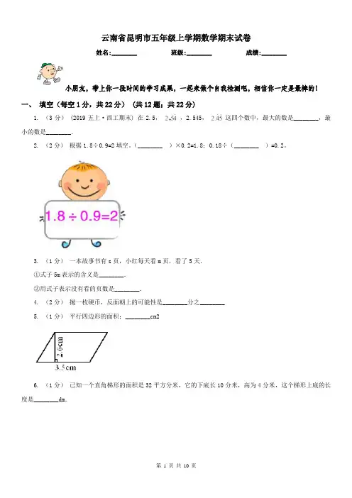 云南省昆明市五年级上学期数学期末试卷