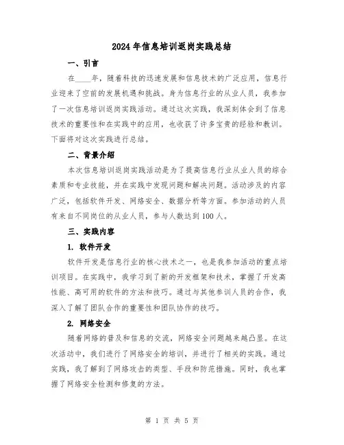 2024年信息培训返岗实践总结(2篇)