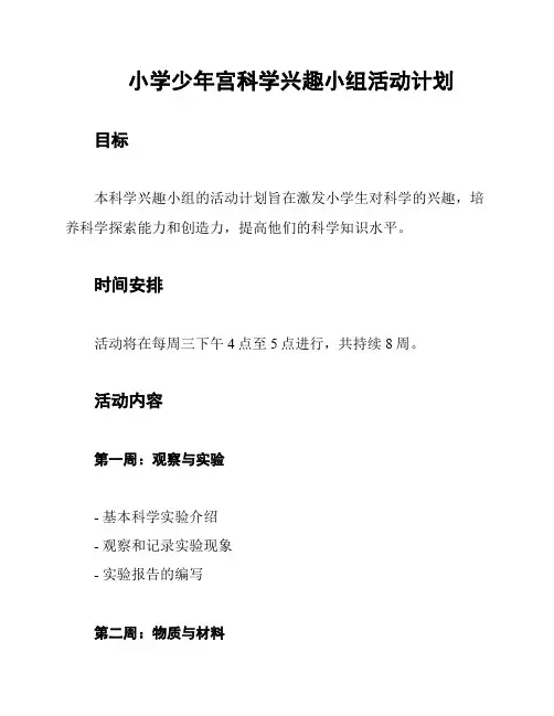 小学少年宫科学兴趣小组活动计划