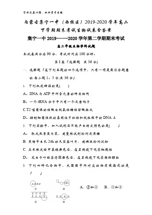 集宁一中(西校区)2019-2020学年高二下学期期末考试生物试卷含答案