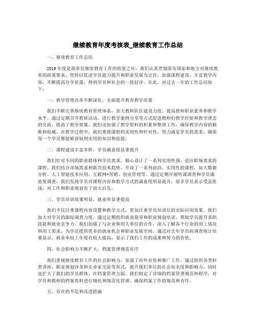 继续教育年度考核表_继续教育工作总结