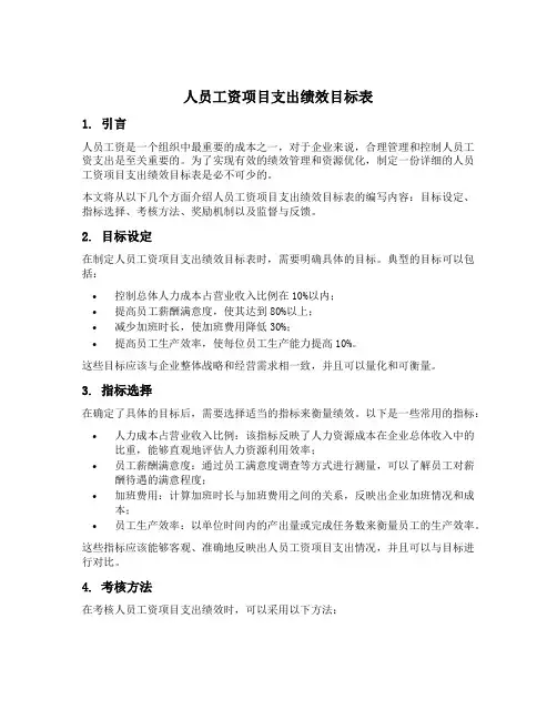 人员工资项目支出绩效目标表