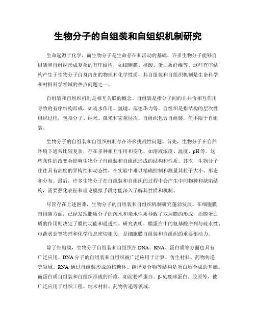 生物分子的自组装和自组织机制研究