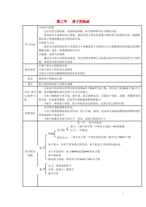 九年级化学全册 第二单元《探秘水世界》第三节 原子的构成(第1课时)教案 鲁教版