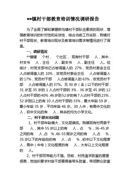 镇村干部教育培训情况调研报告