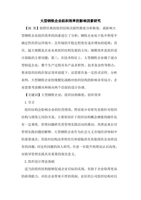 大型钢铁企业组织效率的影响因素研究