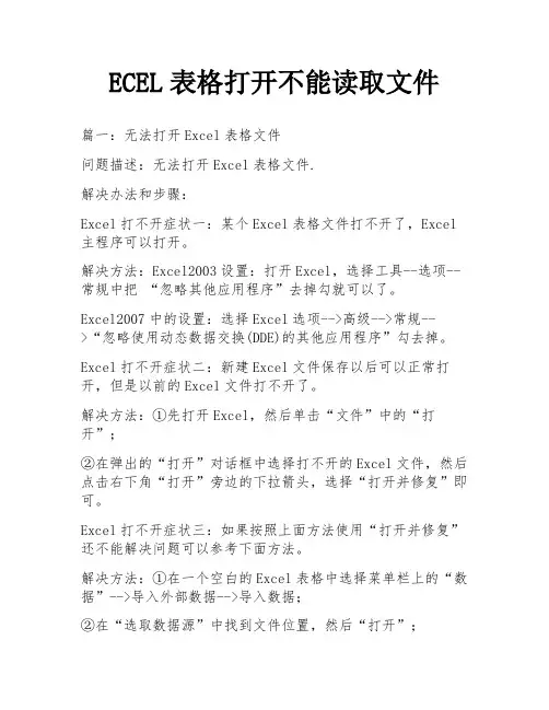 ECEL表格打开不能读取文件
