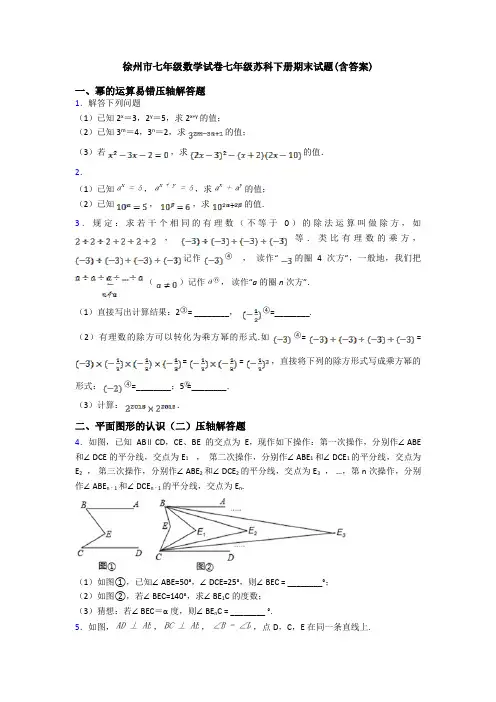徐州市七年级数学试卷七年级苏科下册期末试题(含答案)