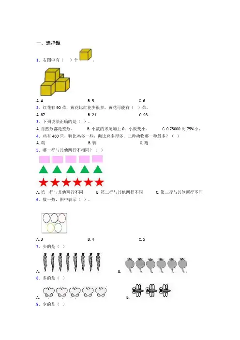 2022年小学数学一年级上册第一单元经典复习题(答案解析)(2)