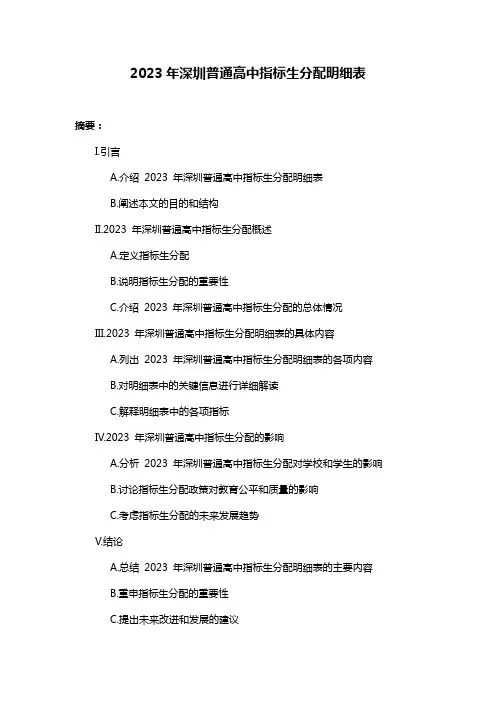 2023年深圳普通高中指标生分配明细表
