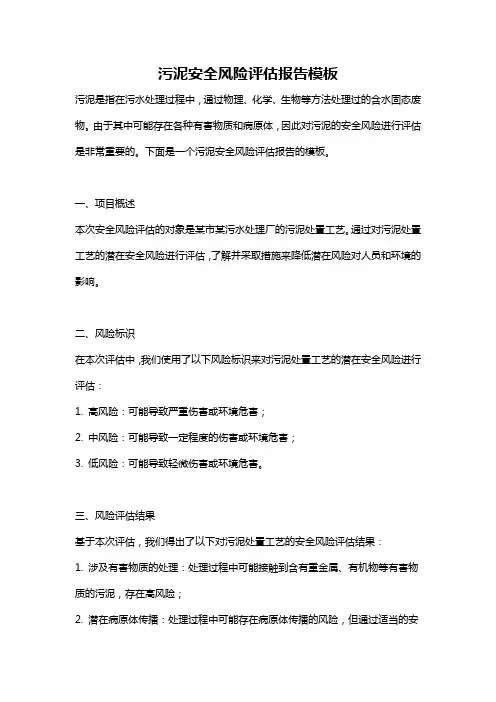 污泥安全风险评估报告模板