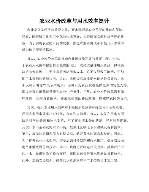 农业水价改革与用水效率提升