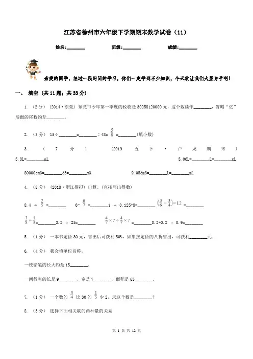 江苏省徐州市六年级下学期期末数学试卷(11)