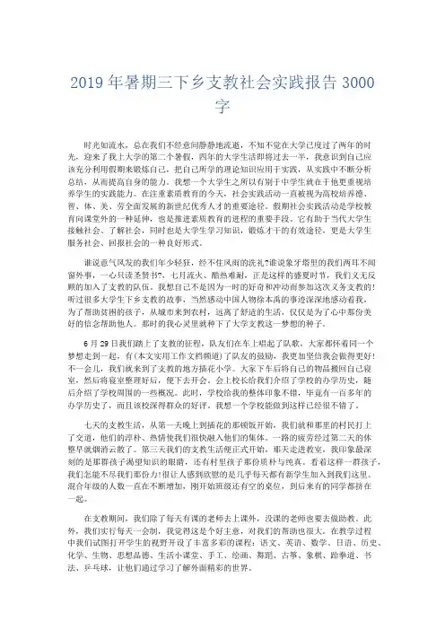 总结报告-2019年暑期三下乡支教社会实践报告3000字 精品