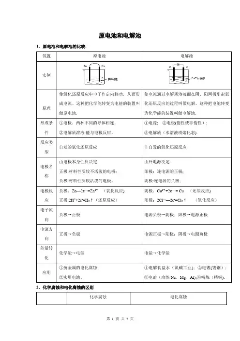 高中化学原电池和电解池全面总结超全版