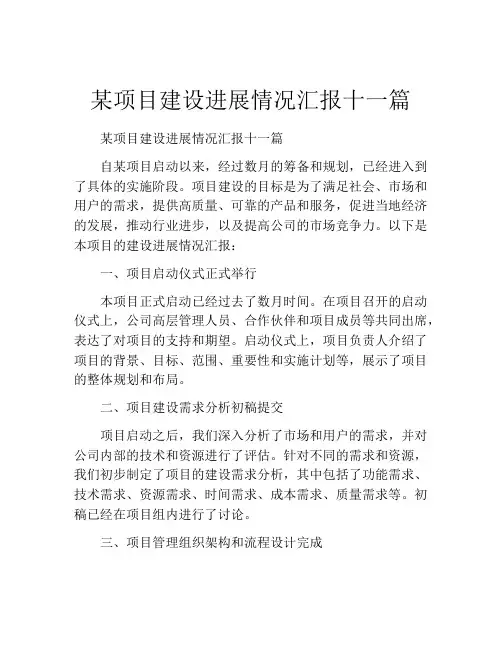 某项目建设进展情况汇报十一篇