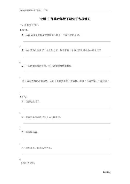2020春部编版六年级语文下册教学课件-第六单元-六下句子专项