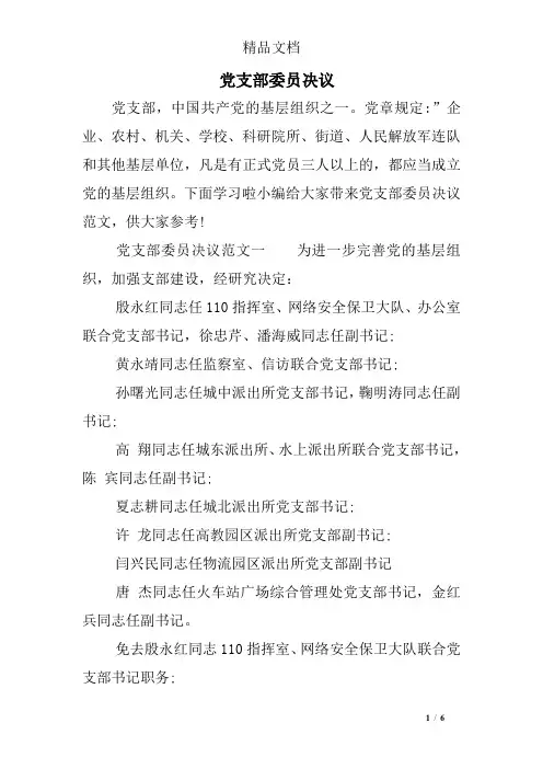 党支部委员决议