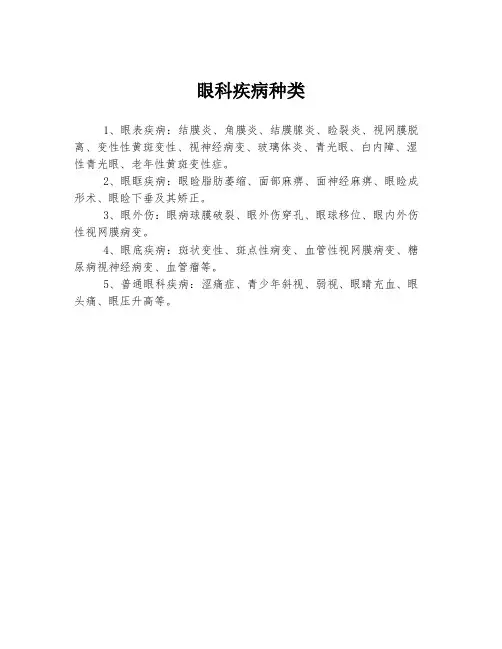 眼科疾病种类