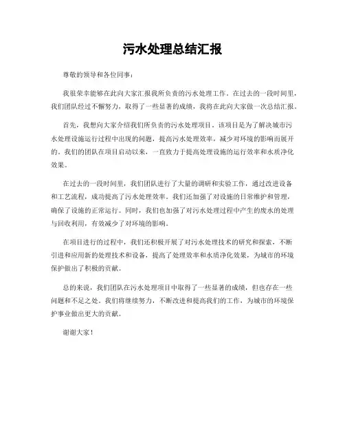 污水处理总结汇报