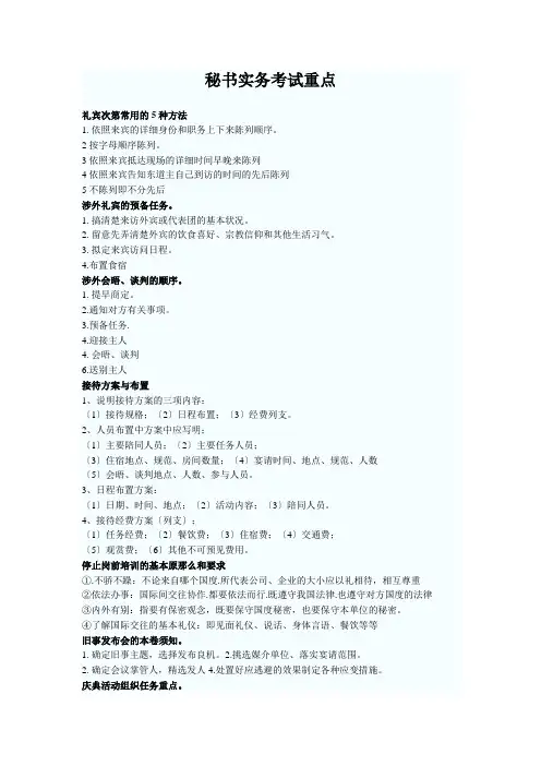 秘书实务考试重点