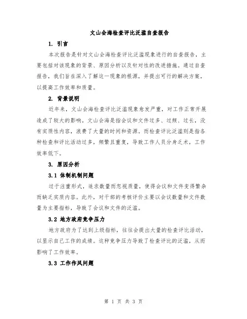 文山会海检查评比泛滥自查报告