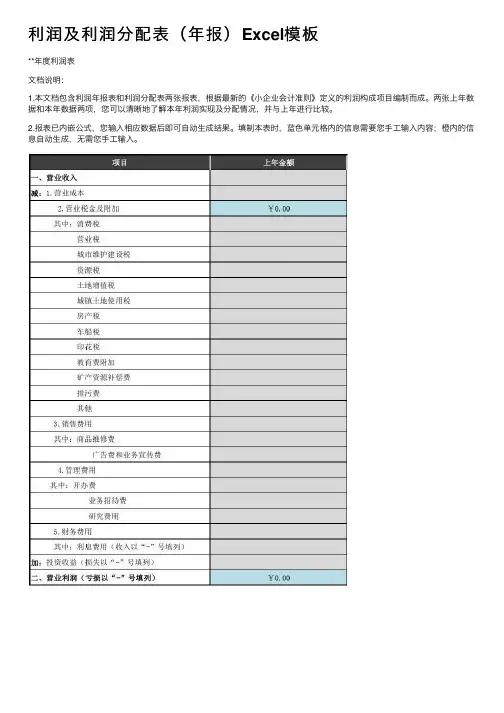 利润及利润分配表（年报）Excel模板