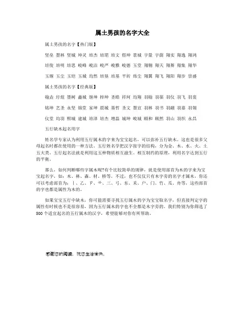 属土男孩的名字大全