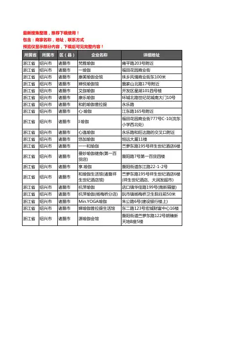 新版浙江省绍兴市诸暨市瑜伽企业公司商家户名录单联系方式地址大全20家