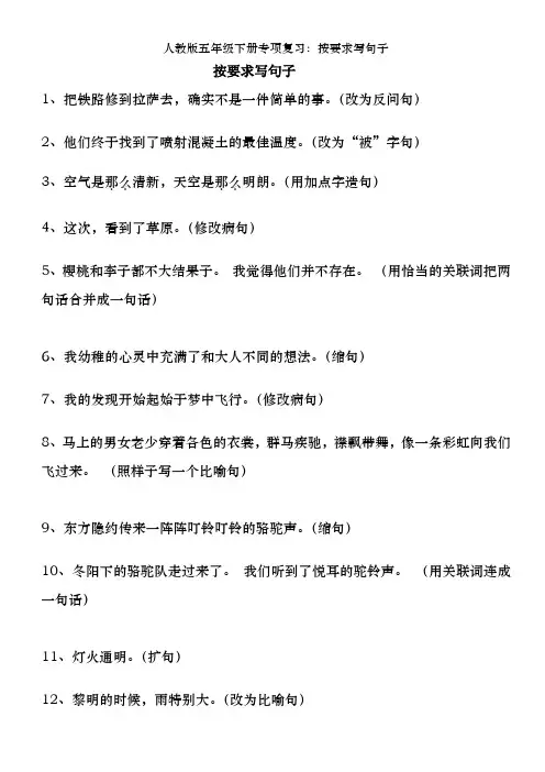 人教版五年级下册专项复习：按要求写句子