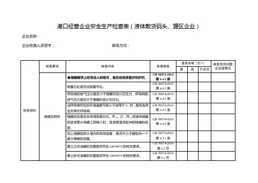 液体散货码头、罐区企业-港口经营企业安全生产检查表-2罐区、装卸设施