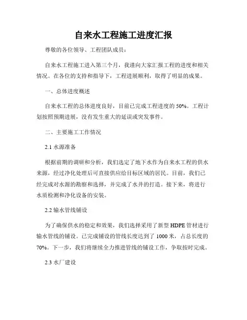 自来水工程施工进度汇报