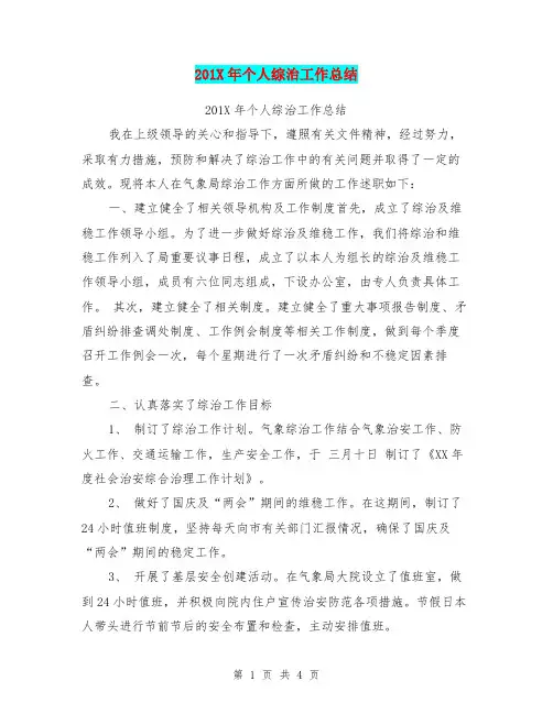 201X年个人综治工作总结
