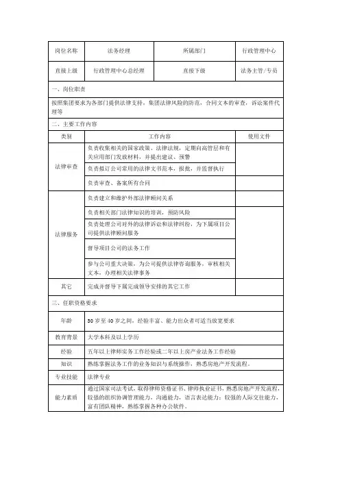 法务经理岗位说明书