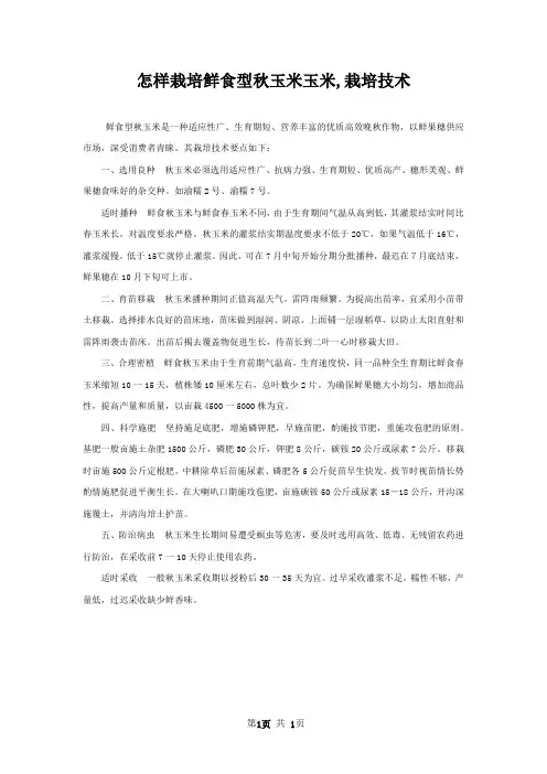 怎样栽培鲜食型秋玉米玉米,栽培技术